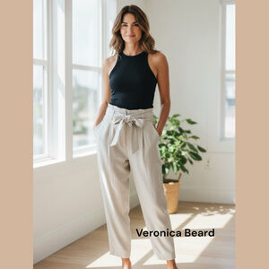 NEW Veronica Beard Metallic Silver Zelly Linen Trousers Pants Cropped 12